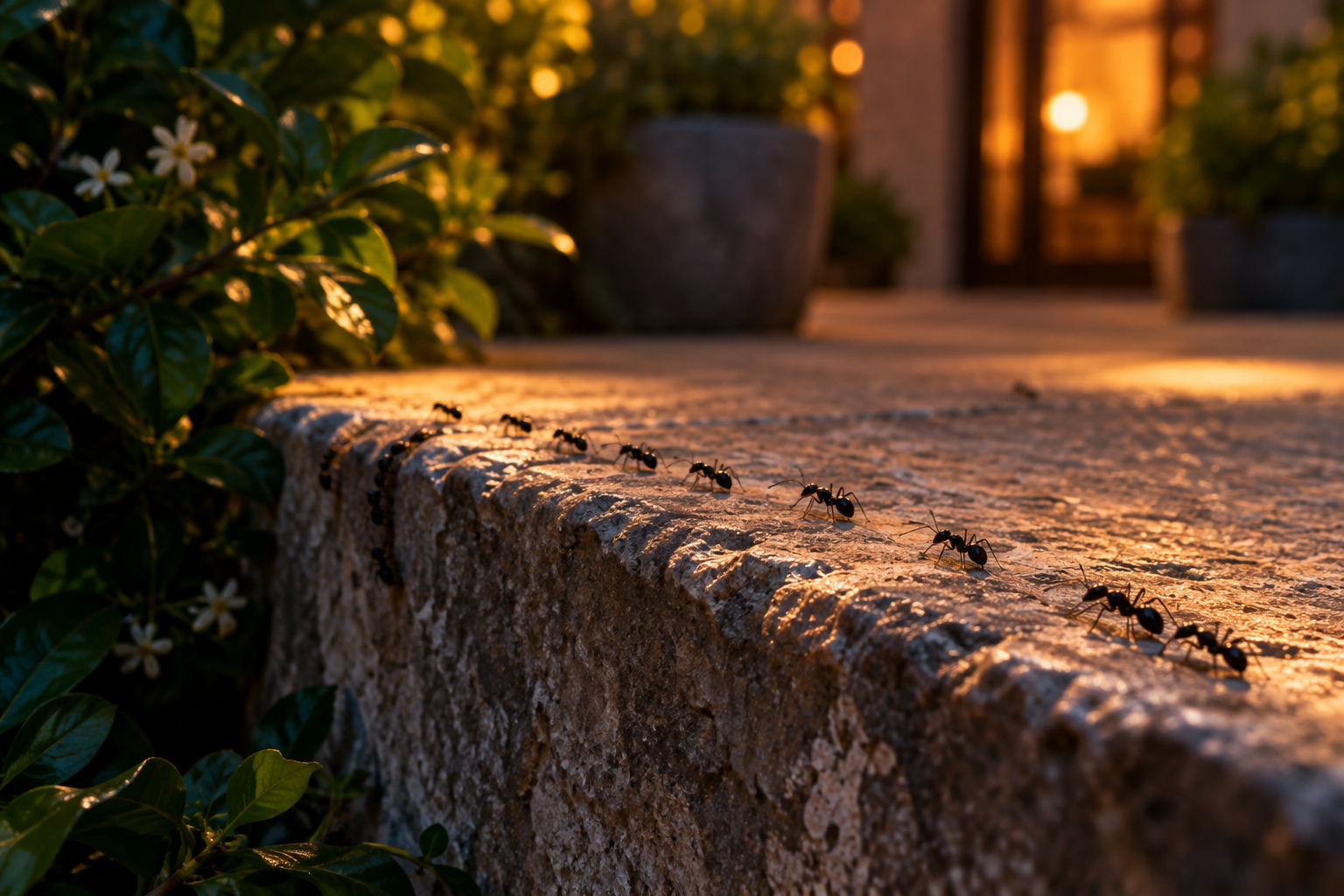 Fourmis sur une surface en pierre